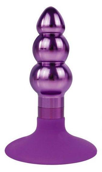 Фиолетовая анальная пробка-елочка с круглым ограничителем - 9 см.-7569