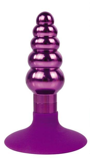 Фиолетовая анальная пробка-елочка с ограничителем - 9 см.-7581