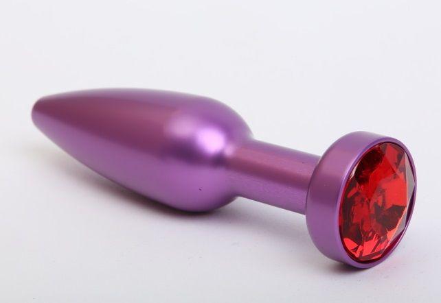 Фиолетовая анальная пробка с красным стразом - 11