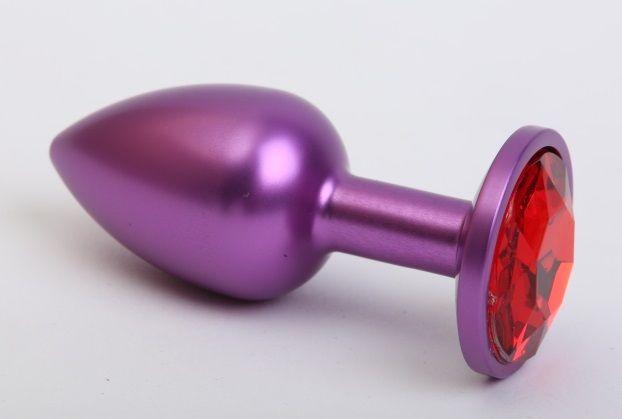 Фиолетовая анальная пробка с красным стразом - 7