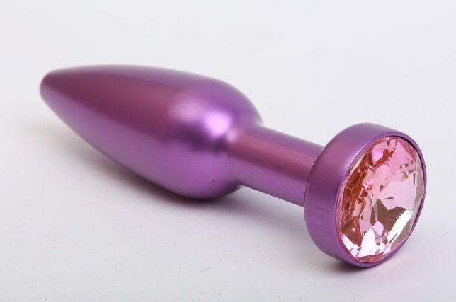 Фиолетовая анальная пробка с розовым стразом - 11