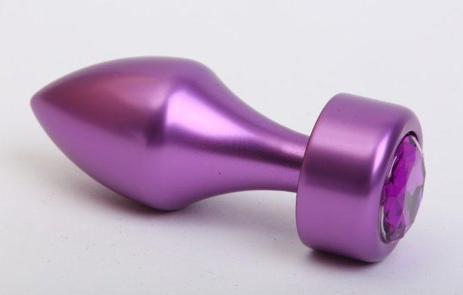 Фиолетовая анальная пробка с широким основанием и фиолетовым кристаллом - 7