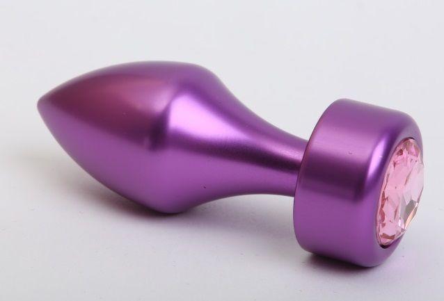 Фиолетовая анальная пробка с широким основанием и розовым кристаллом - 7