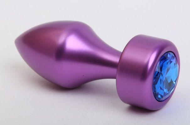 Фиолетовая анальная пробка с широким основанием и синим кристаллом - 7