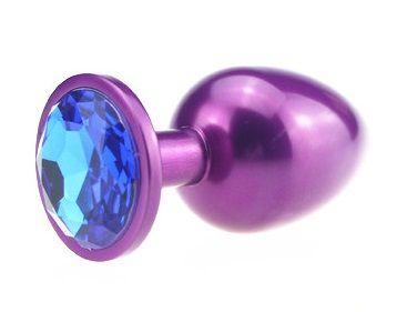 Фиолетовая анальная пробка с синим стразом - 7