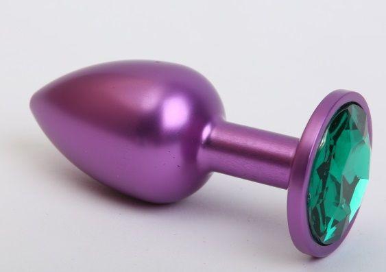 Фиолетовая анальная пробка с зеленым стразом - 7