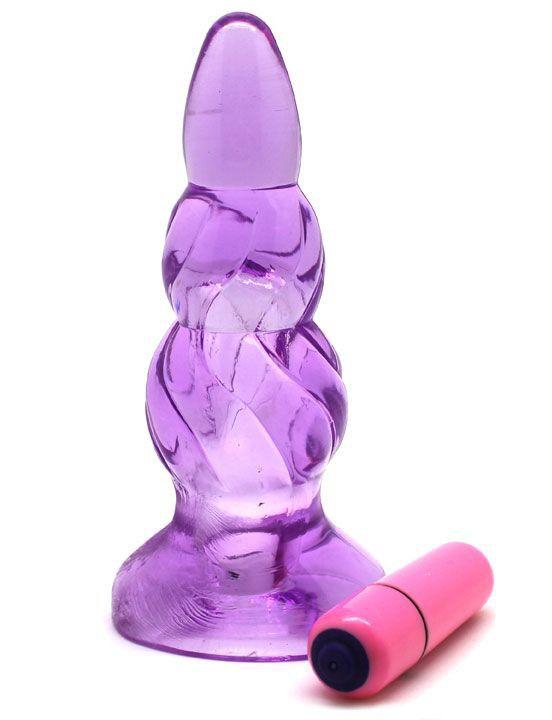 Фиолетовая анальная вибропробка - 9 см.-10071