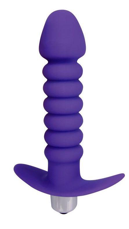 Фиолетовая анальная вибровтулка-елочка с ограничителем - 11