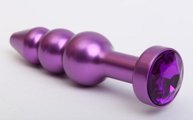 Фиолетовая фигурная анальная ёлочка с фиолетовым кристаллом - 11