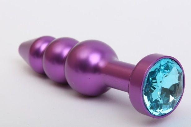 Фиолетовая фигурная анальная ёлочка с голубым кристаллом - 11