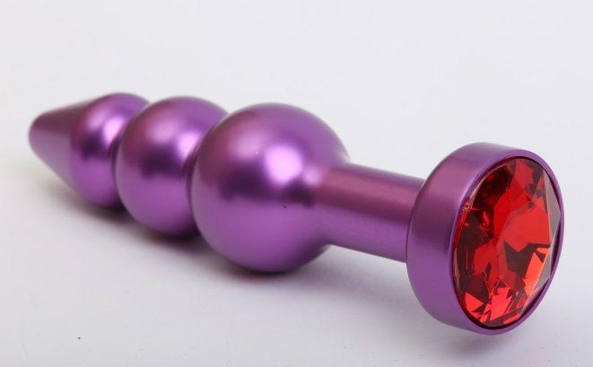 Фиолетовая фигурная анальная ёлочка с красным кристаллом - 11