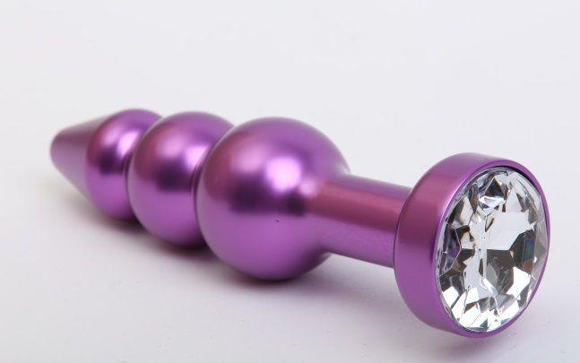 Фиолетовая фигурная анальная ёлочка с прозрачным кристаллом - 11