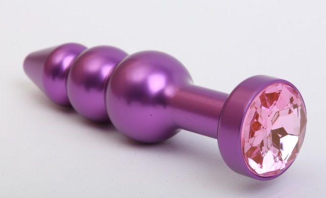 Фиолетовая фигурная анальная ёлочка с розовым кристаллом - 11