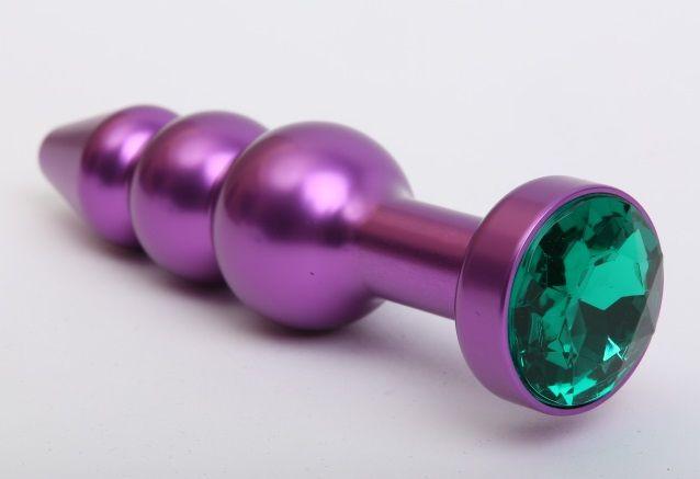 Фиолетовая фигурная анальная ёлочка с зелёным кристаллом - 11