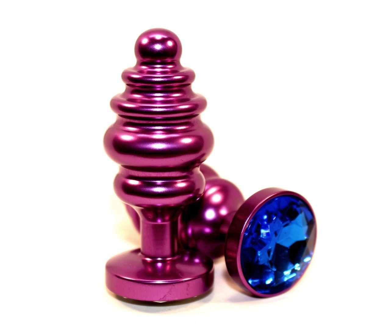 Фиолетовая рифленая пробка с синим кристаллом - 7