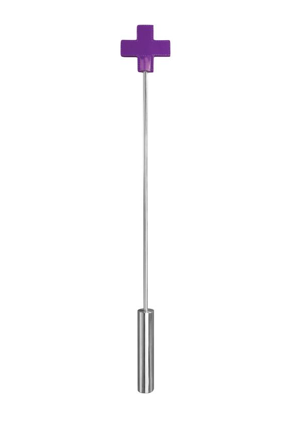 Фиолетовая шлёпалка Leather Cross Tiped Crop с наконечником-крестом - 56 см.-8926