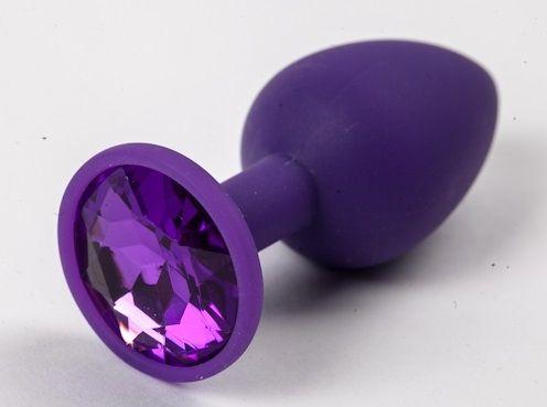 Фиолетовая силиконовая анальная пробка с фиолетовым стразом - 7