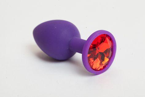 Фиолетовая силиконовая анальная пробка с красным стразом - 7