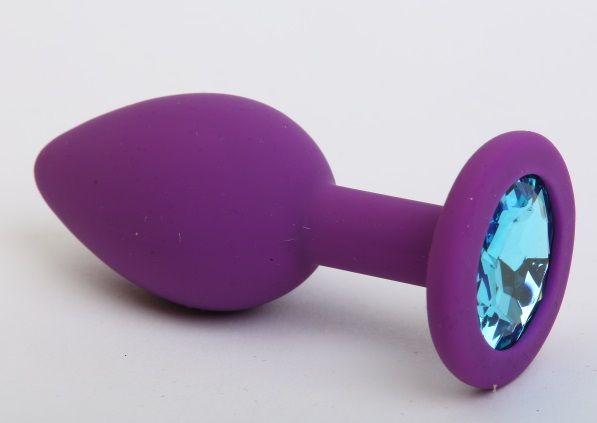 Фиолетовая силиконовая пробка с голубым стразом - 7
