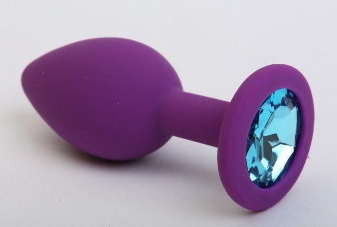 Фиолетовая силиконовая пробка с голубым стразом - 8