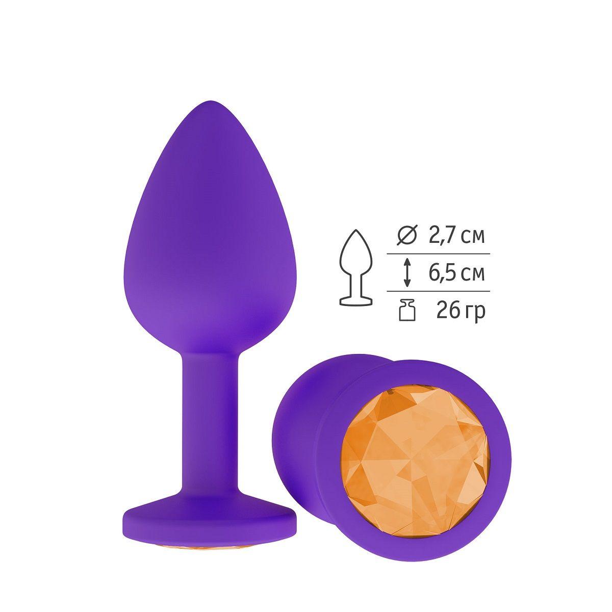Фиолетовая силиконовая пробка с оранжевым кристаллом - 7