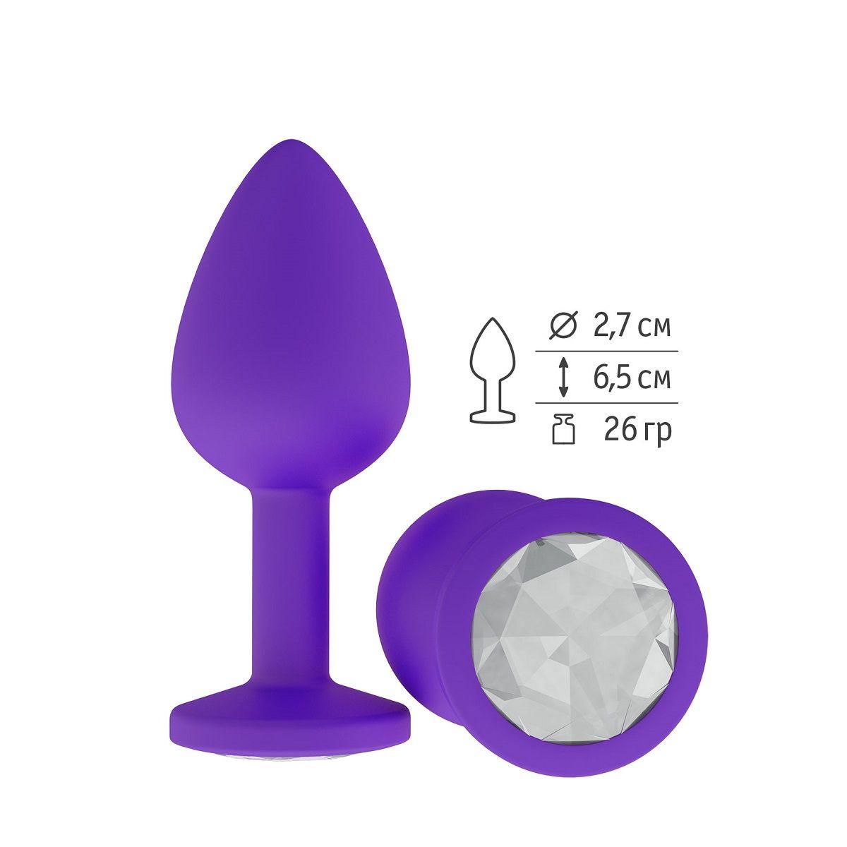 Фиолетовая силиконовая пробка с прозрачным кристаллом - 7