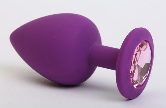 Фиолетовая силиконовая пробка с розовым стразом - 7