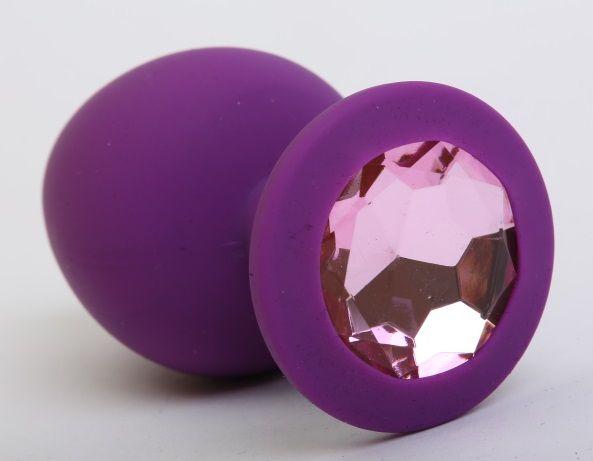 Фиолетовая силиконовая пробка с розовым стразом - 8