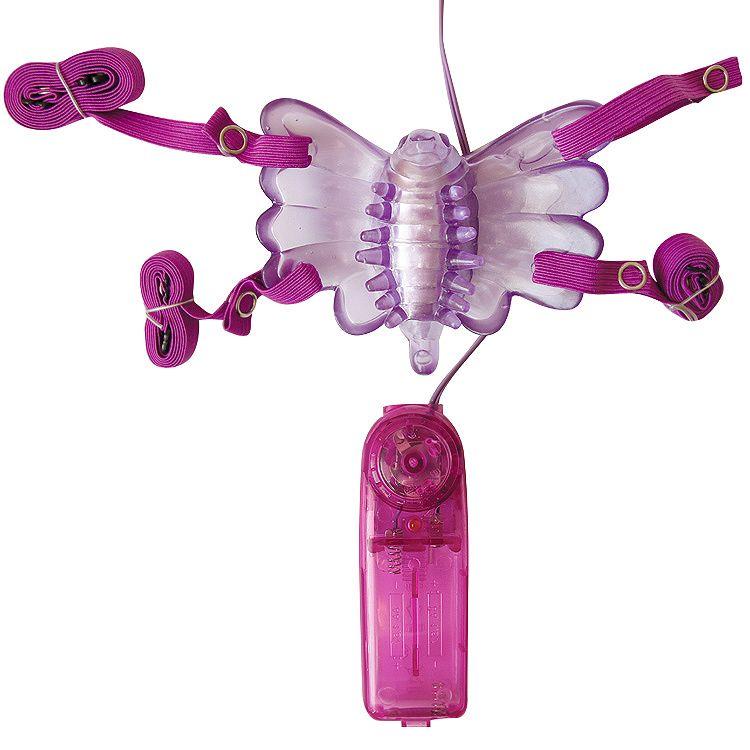 Фиолетовая вибробабочка на ремешках с пультом управления вибрацией-7023