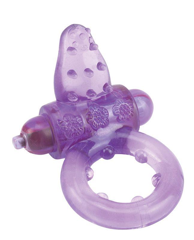 Фиолетовое эрекционное кольцо с вибрацией и рельефным язычком NUBBY CLITORAL PROBE COCKRING-2522