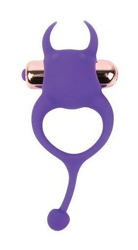 Фиолетовое эрекционное виброкольцо с рожками и хвостиком-7281