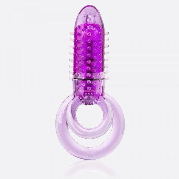 Фиолетовое виброкольцо с подхватом мошонки DOUBLE O 8 PURPLE-1304
