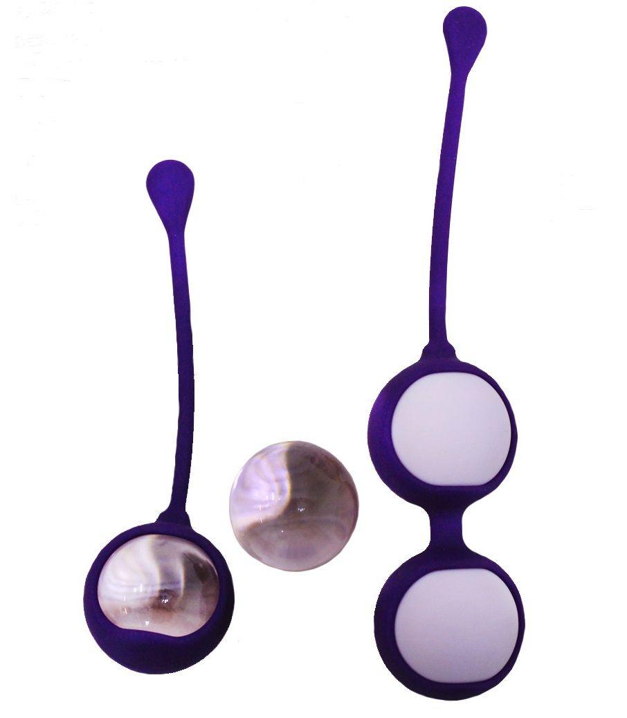 Фиолетовые вагинальные шарики Cosmo Balls с парой сменных шаров-4204