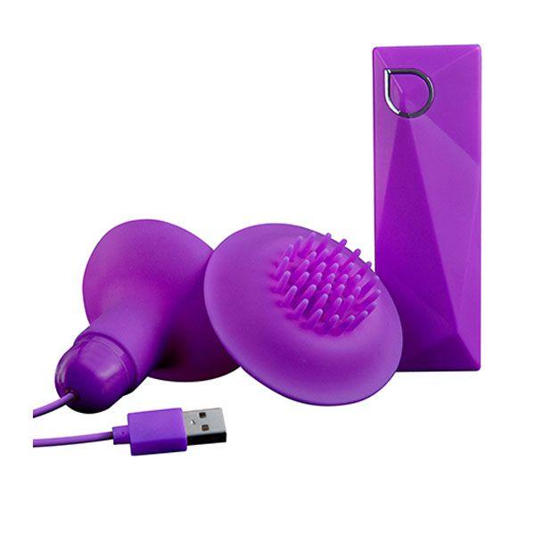 Фиолетовые вибростимуляторы с щёточками для стимуляции клитора и сосков-7754