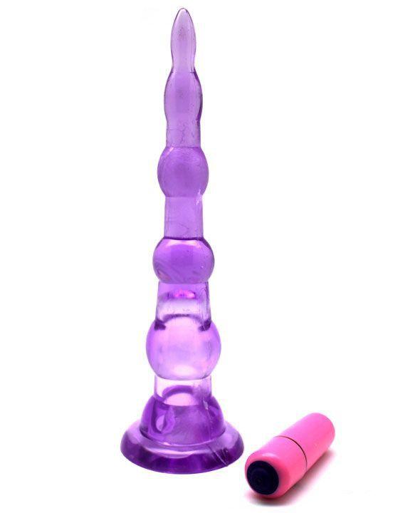 Фиолетовый анальный конус с вибропулькой - 17 см.-7876