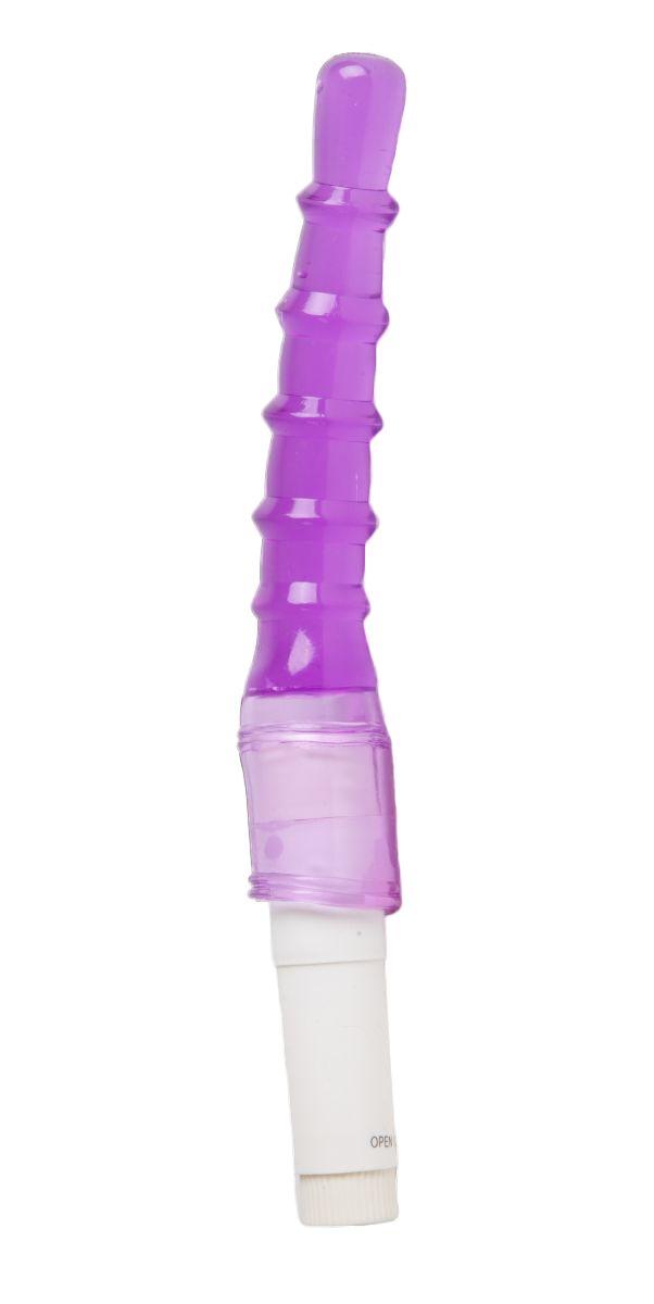 Фиолетовый анальный вибратор с рёбрышками - 23 см.-8642
