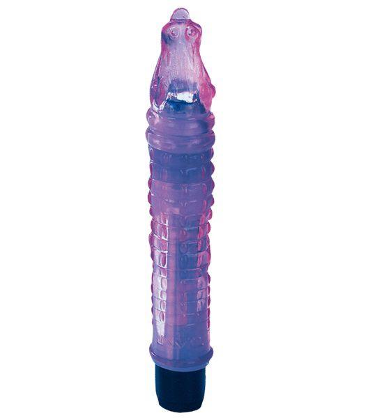 Фиолетовый гелевый вибратор в форме крокодильчика - 19 см.-1209