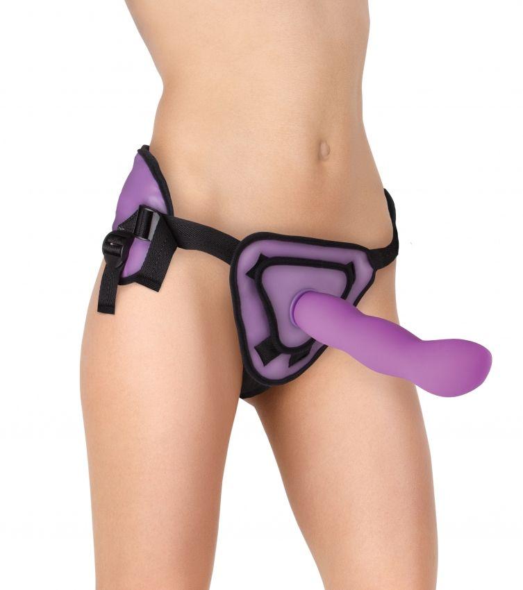 Фиолетовый страпон Deluxe Silicone Strap On 10 Inch с волнистой насадкой - 25