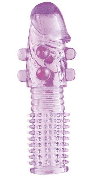 Гелевая фиолетовая насадка с шариками и шипами - 14 см.-1388