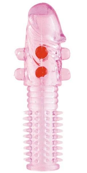 Гелевая розовая насадка с шариками и шипами - 14 см.-1387