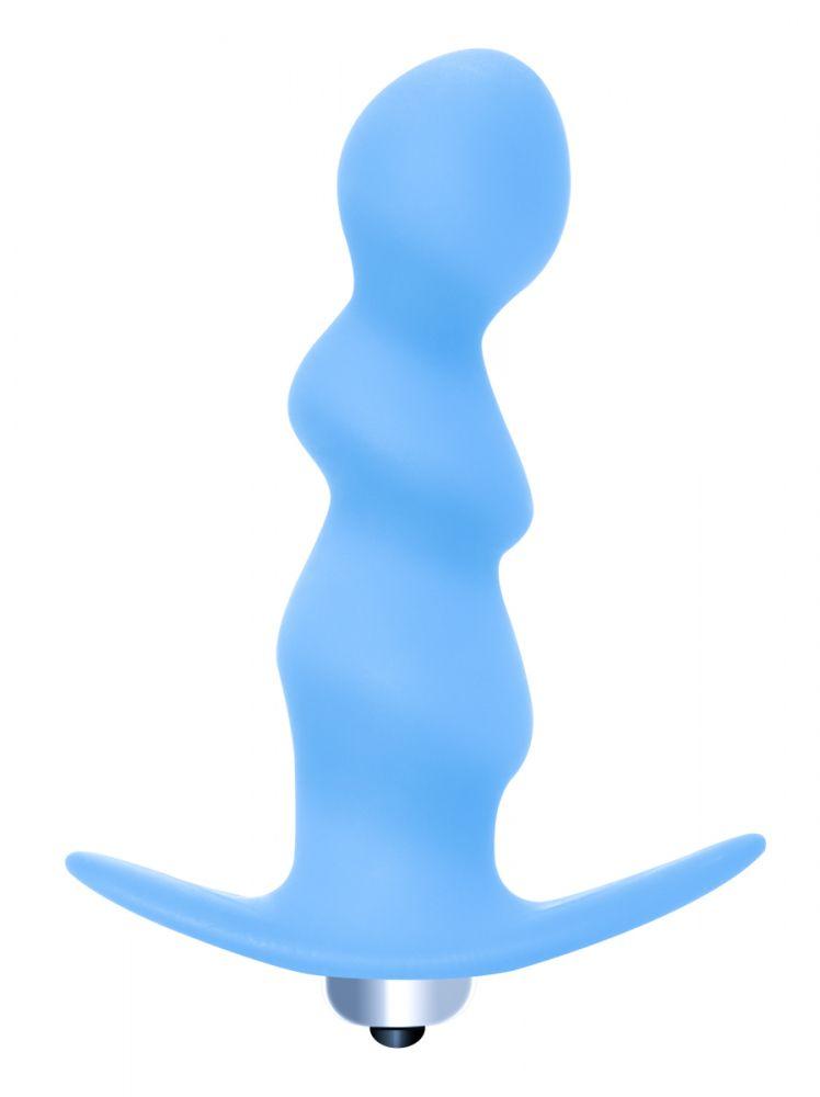 Голубая фигурная анальная вибропробка Spiral Anal Plug - 12 см.-4473