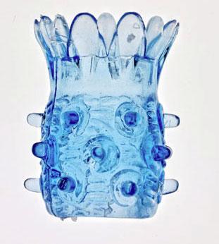 Голубая насадка на фаллос с шипами в виде ананаса-2743