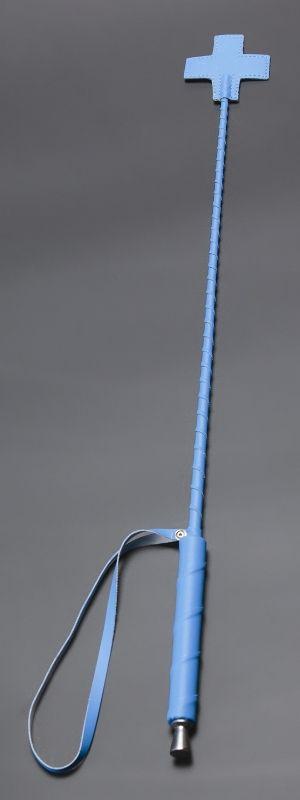 Голубой стек с наконечником-крестом из искусственной кожи - 70 см.-3896