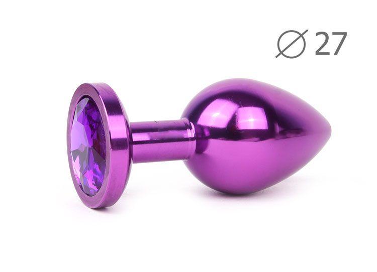Коническая фиолетовая анальная втулка с фиолетовым кристаллом - 7 см.-5787
