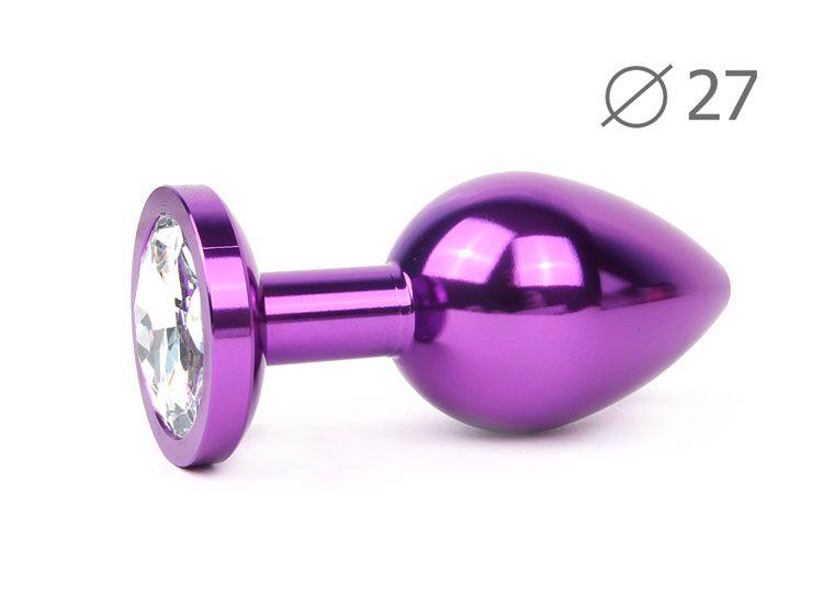 Коническая фиолетовая анальная втулка с прозрачным кристаллом - 7 см.-5785