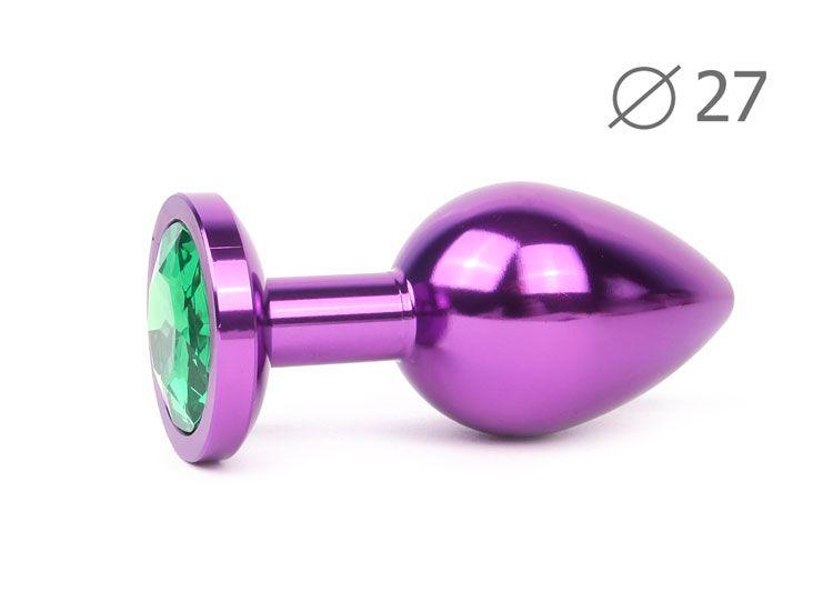 Коническая фиолетовая анальная втулка с зеленым кристаллом - 7 см.-5786