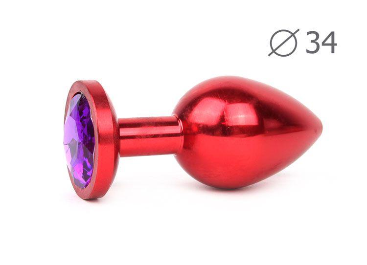 Коническая красная анальная втулка с кристаллом фиолетового цвета - 8