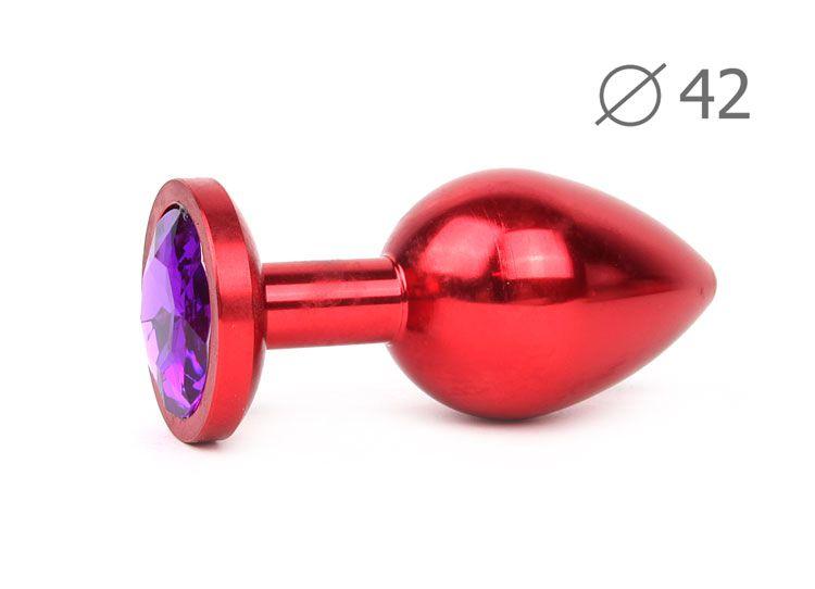 Коническая красная анальная втулка с кристаллом фиолетового цвета - 9