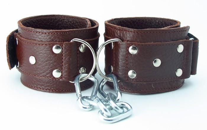 Коричневые кожаные наручники-11058