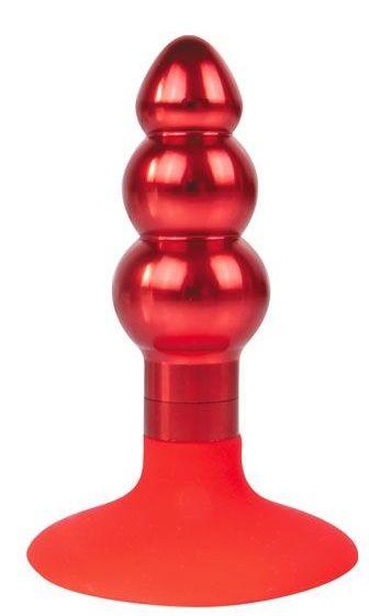 Красная анальная пробка-елочка с круглым ограничителем - 9 см.-7522